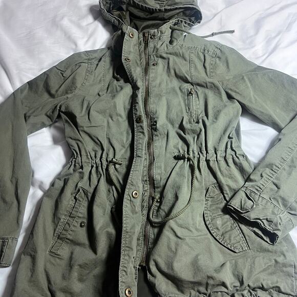 ✨Ambiance Women’s Utility Jacket Size M Army Green Hooded Anorak Drawstring Coat - Picture 1 of 8